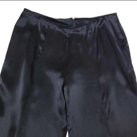 1970s Vintage Black Satin Handmade High Waisted Extreme Bell Bottom Trousers XL - Picture 3 of 10